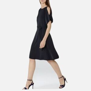 Reiss Hermione Boat Neck Flutter Sleeve Open Back A-Line Navy Dress, Size 2